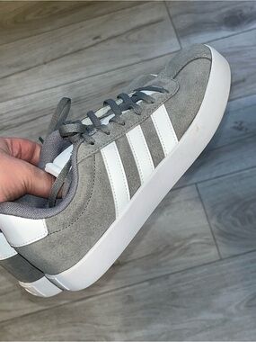 adidas Gray Suede Low-Top Sneakers with White Stripes